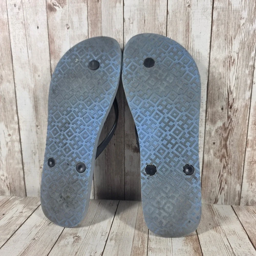 Tory Burch Womens‎ Crab Print Flip Flop Sandals Blue Red Gold Logo Thong Shoes